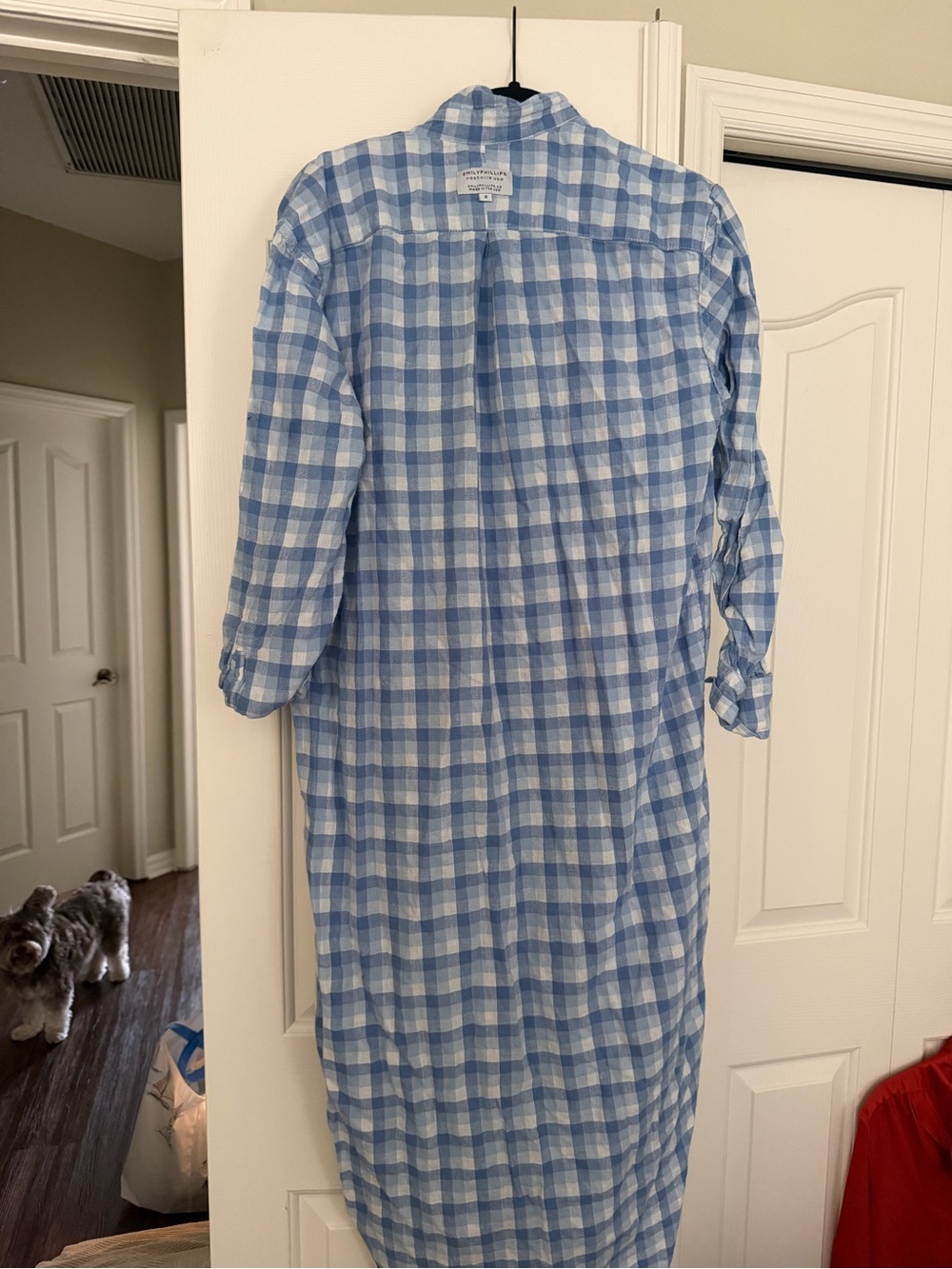 Emily Phillips Light Blue & White Gingham Long Button-Up Shirt Dress
